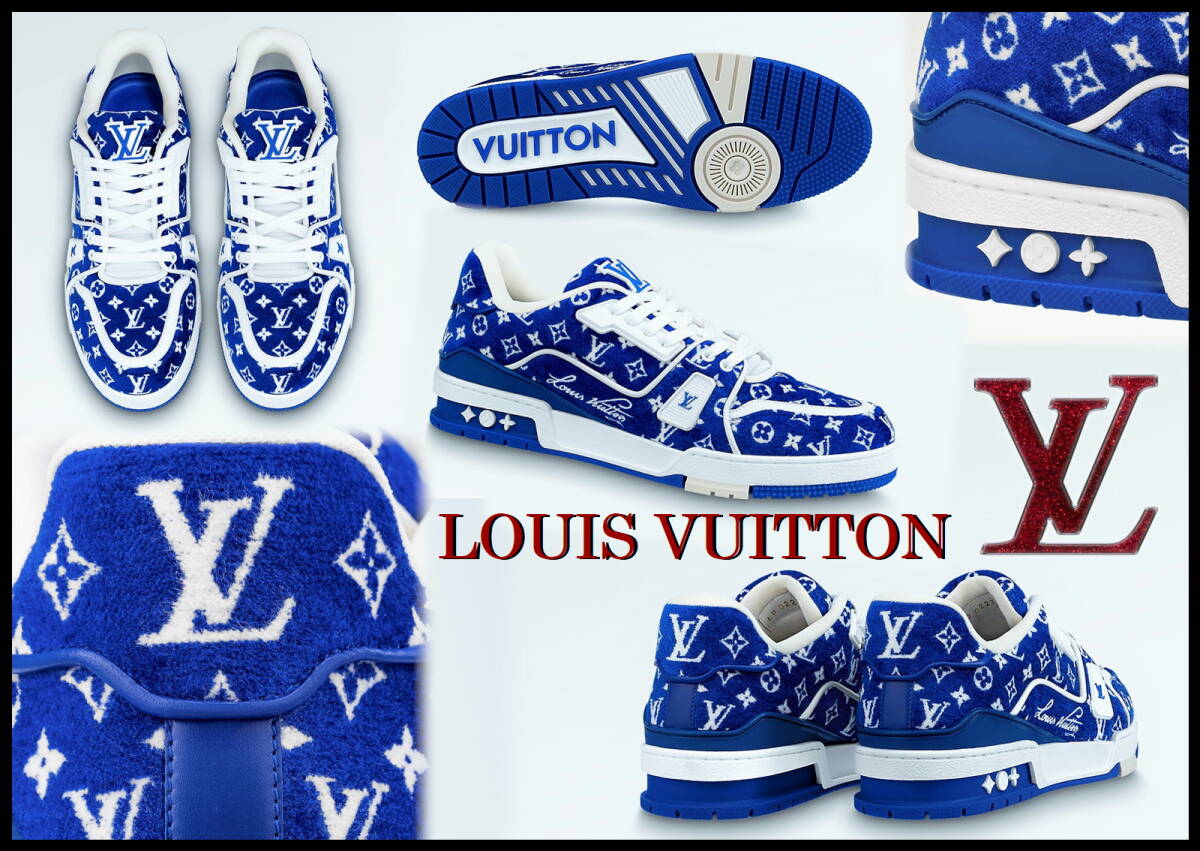 即完売 LOUIS VUITTON LVトレーナー 国内正規品 モノグラム ベロア スニーカー メンズ 7 ブルー ホワイト 青 白 ローカット シューズ_画像10