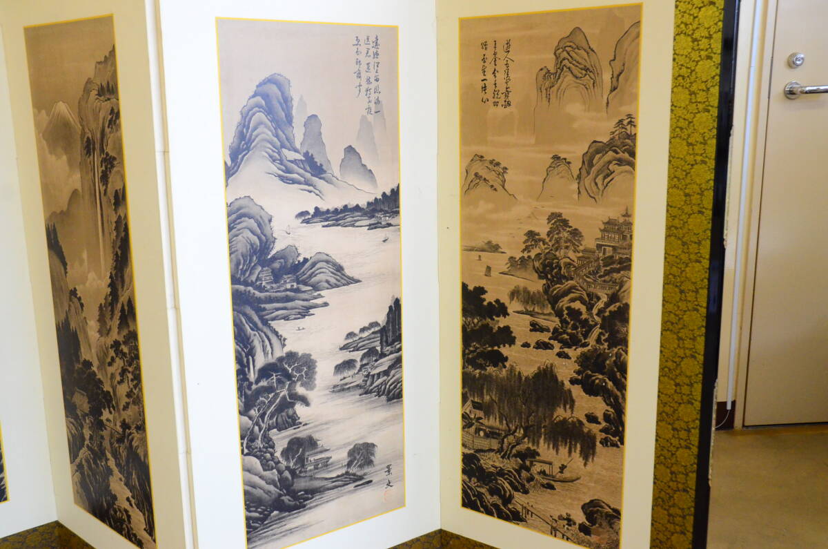 屏風 六曲 景文 縦131.5cm 横56cm インテリア 日本画 模写 印刷_画像4