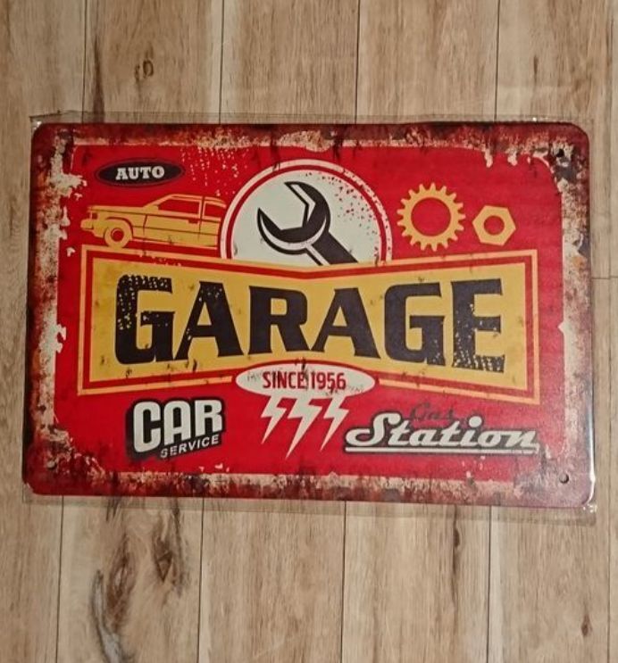 ブリキ看板： ガレージ GARAGE SINCE1956 CAR STATION 自動車：アメリカン雑貨の画像1
