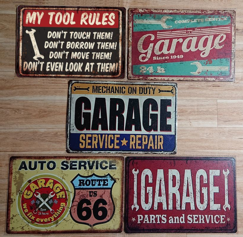 ブリキ看板 5枚 ☆ ガレージ ルート66 MY TOOLS GARAGE アメ車 SERVICE REPAIR 壁飾り :アメリカン雑貨☆の画像1