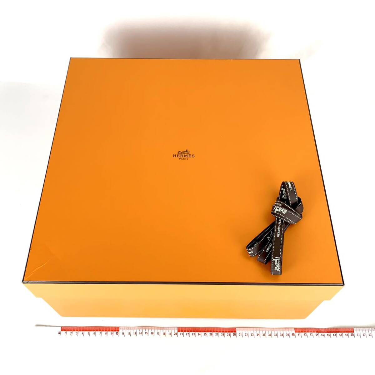 HERMES エルメス 空箱 保存袋 BOX 1312 ボックス 42×42×20大型 バッグ用 化粧箱 バーキン ケリー オレンジ リボン 緩衝材 鞄 保存箱 _画像1