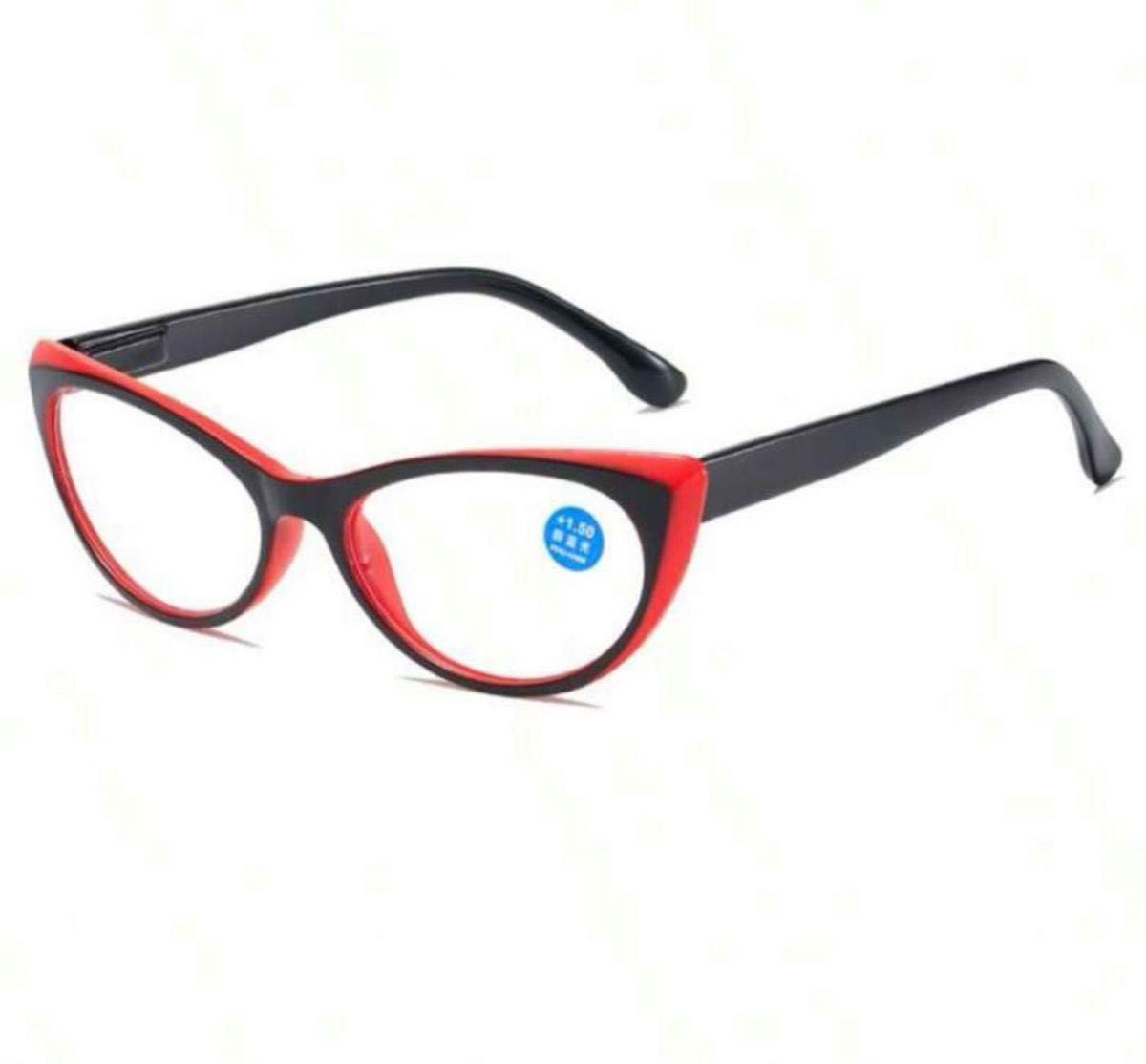 猫目メガネ　老眼鏡　レッド＋2.0 軽量 ブルーライトカット フレームレス　おしゃれ