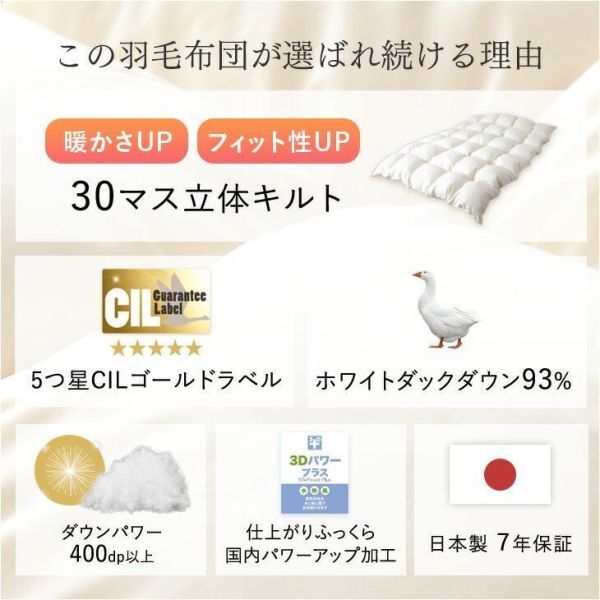 羽毛布団 セミダブル 掛け布団 羽毛掛け布団 暖かい 日本製 ダウン93％ 羽毛 布団 羽毛掛ふとん セミダブルロング YBD418_画像4