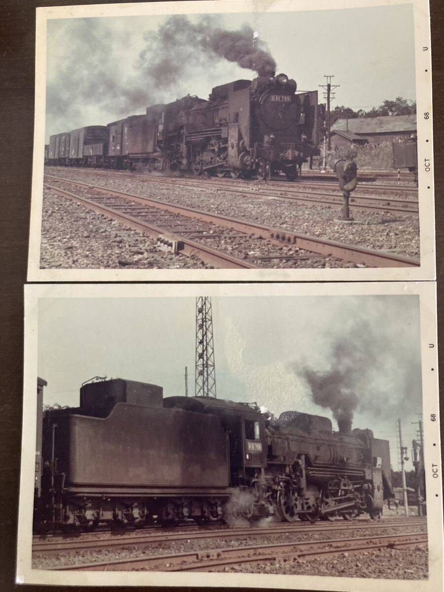 昭和鉄道写真：奥羽本線の重油併燃装置付D51 789[東能代区]牽引貨物列車/2景。1968年10月撮影。場所不明。8×11.2㎝。の画像1