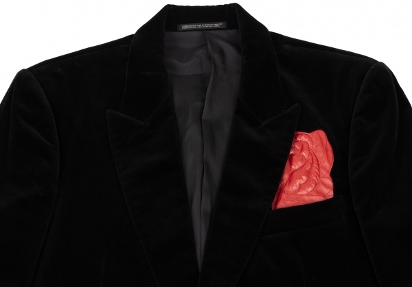  Yohji Yamamoto pool Homme Yohji Yamamoto POUR HOMME velour flower leather chi jacket black red 2