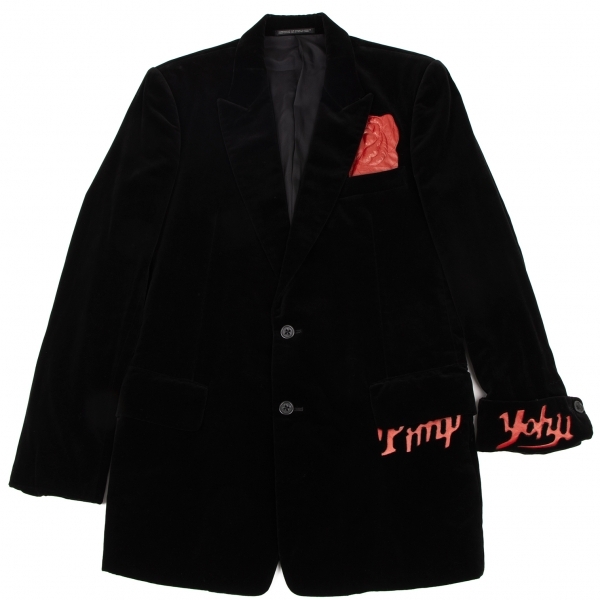  Yohji Yamamoto pool Homme Yohji Yamamoto POUR HOMME velour flower leather chi jacket black red 2