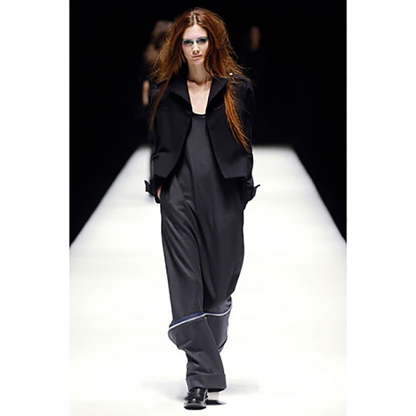 ヨウジヤマモト ファムYohji Yamamoto FEMME フラノウールボタンレスエポーレットジャケット 黒1_画像1