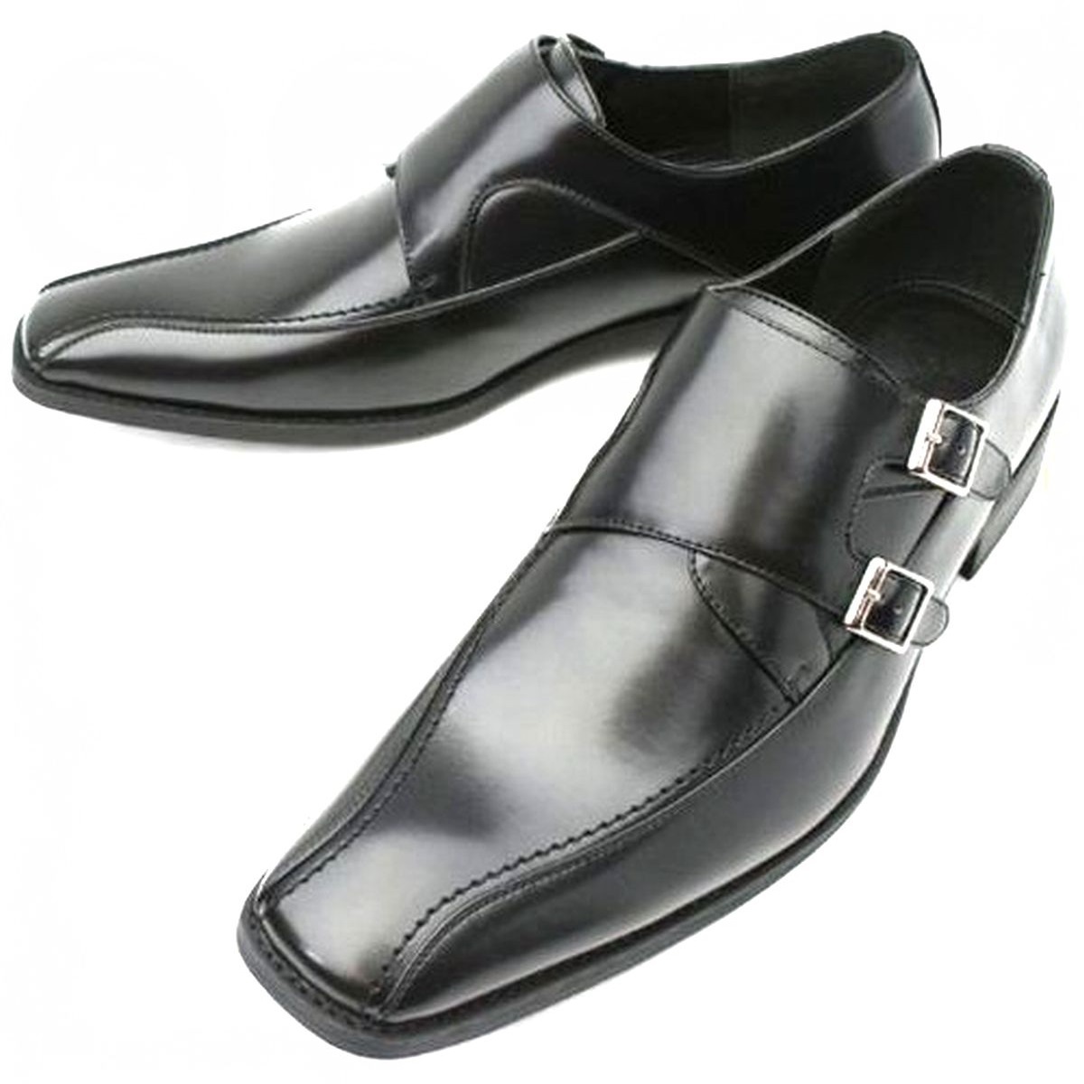 黒 26.5cm お手入れ簡単 雨に強い合皮ビジネスシューズ ダブルモンク紳士靴 ゆったり幅広 某有名靴メーカー同工場制作 本州送料無料 103_画像8
