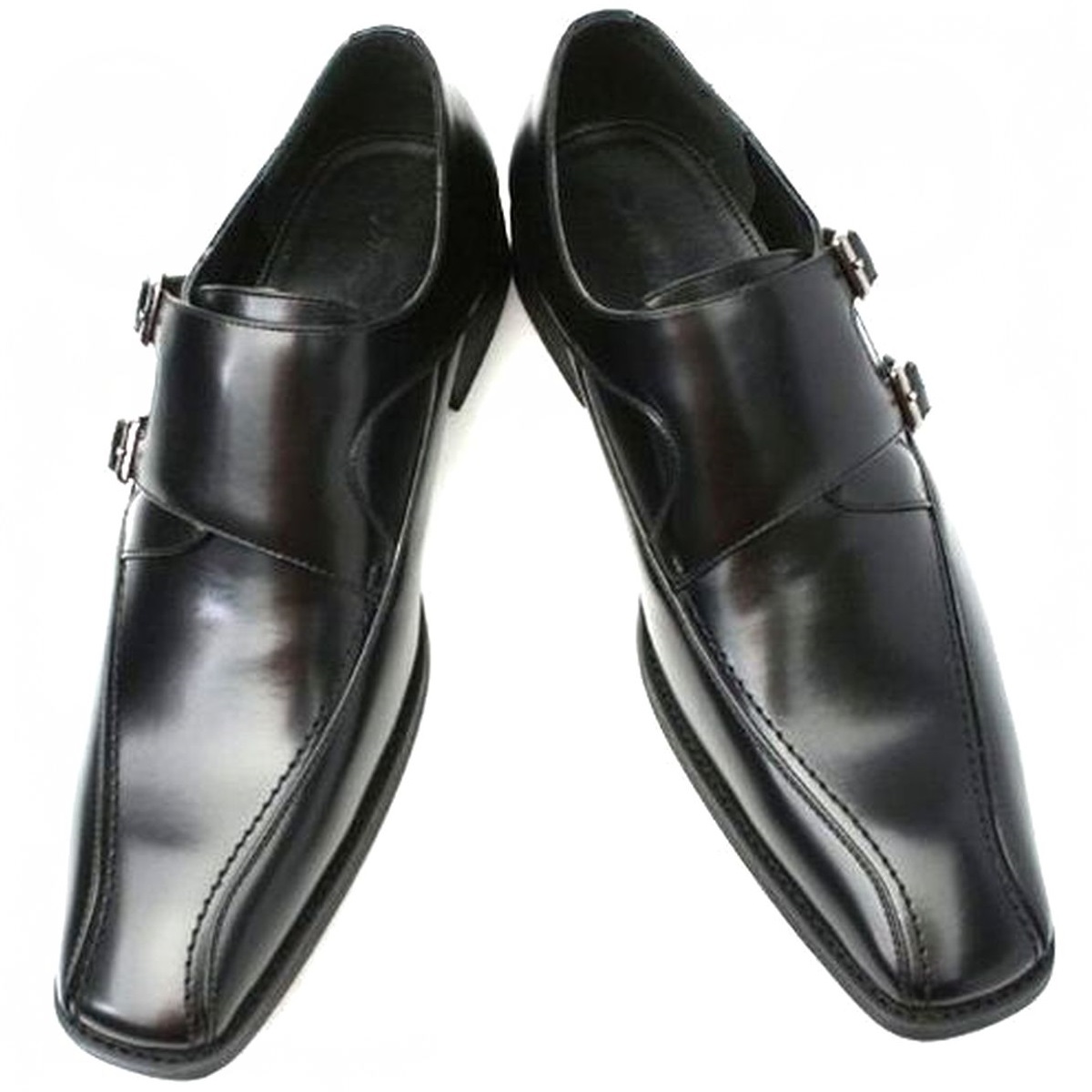 黒 26.5cm お手入れ簡単 雨に強い合皮ビジネスシューズ ダブルモンク紳士靴 ゆったり幅広 某有名靴メーカー同工場制作 本州送料無料 103_画像3