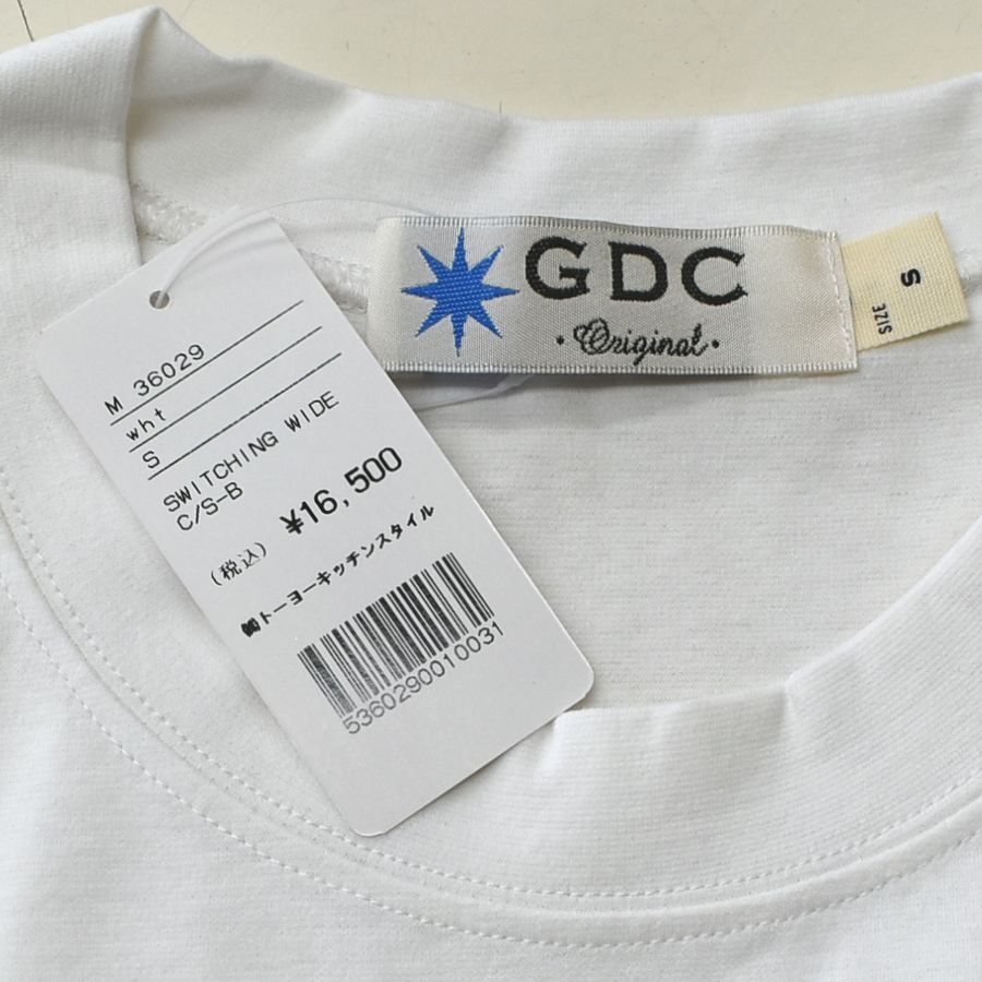 GDC ジーディーシー 長袖ビッグTシャツ 丸首 ワイドシャツ ブラウス 異素材そで 男女兼用 ユニセックス メンズSサイズ 白 送料無料 A323_画像4