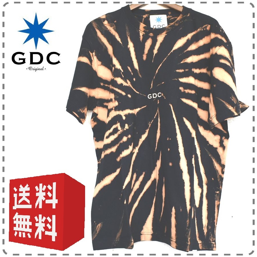 GDC ジーディーシー 綿100% 半袖BigTシャツ 丸首 ロゴ マーブル模様 男女兼用 ユニセックス メンズSサイズ 黒 送料無料 A375の画像1