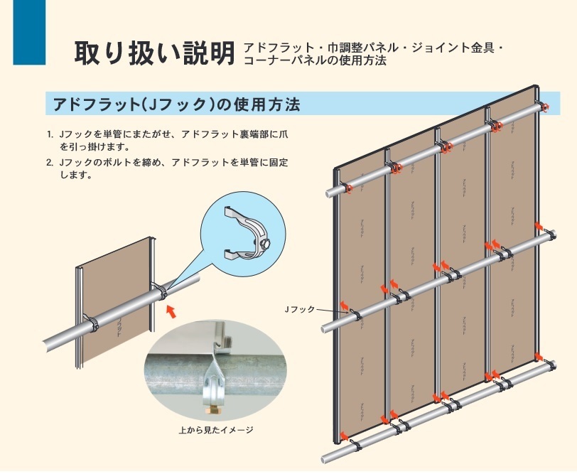 ［税込］アドフラット フラットパネル用取付金具 J型金具 単管パイプと固定 安全鋼板仮囲い鋼板 仮設材 足場 春日部 横浜発★全国配送可能 の画像6