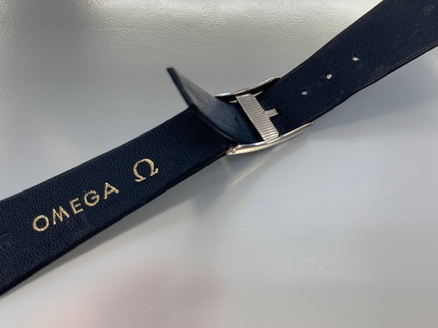 OMEGA オメガ ベルト&尾錠 純正尾錠ステンレス 尾錠取付幅１４ｍｍ ・時計取付幅２０ｍｍ 革（紺）中古（TO２４０１６）送料無料の画像3