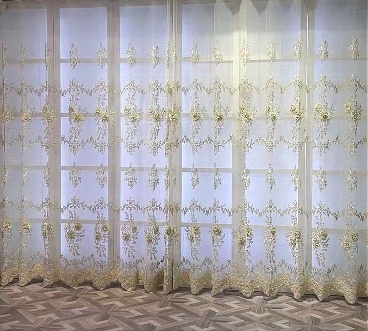 カーテン レースカーテン 幅100㎝ ハンドメイド レース アンティーク かわいい 立体刺繍柄 高級 オーダーカーテン