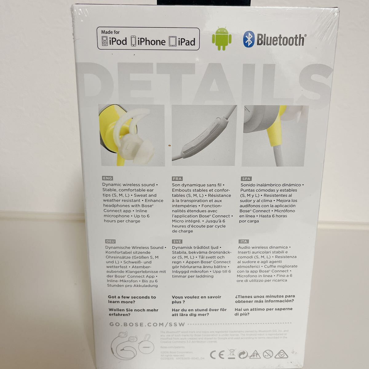 1円スタート 新品未使用未開封品 Bose SoundSport Wireless Headphones, Citron イヤホン イエロー [並行輸入品]の画像5