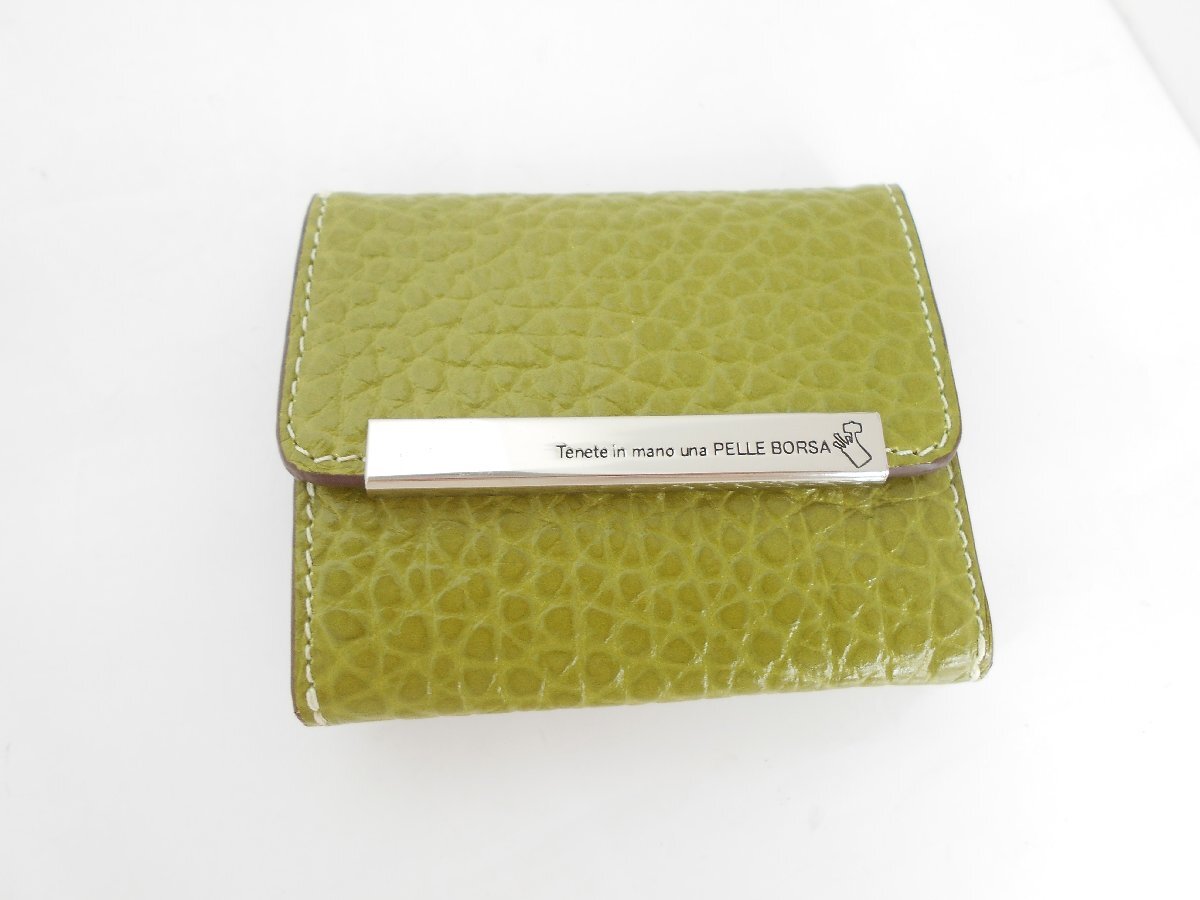 〇PELLE BORSA ペレボルサ レザー ミニ 財布 ウォレット グリーン 三つ折り財布の画像1