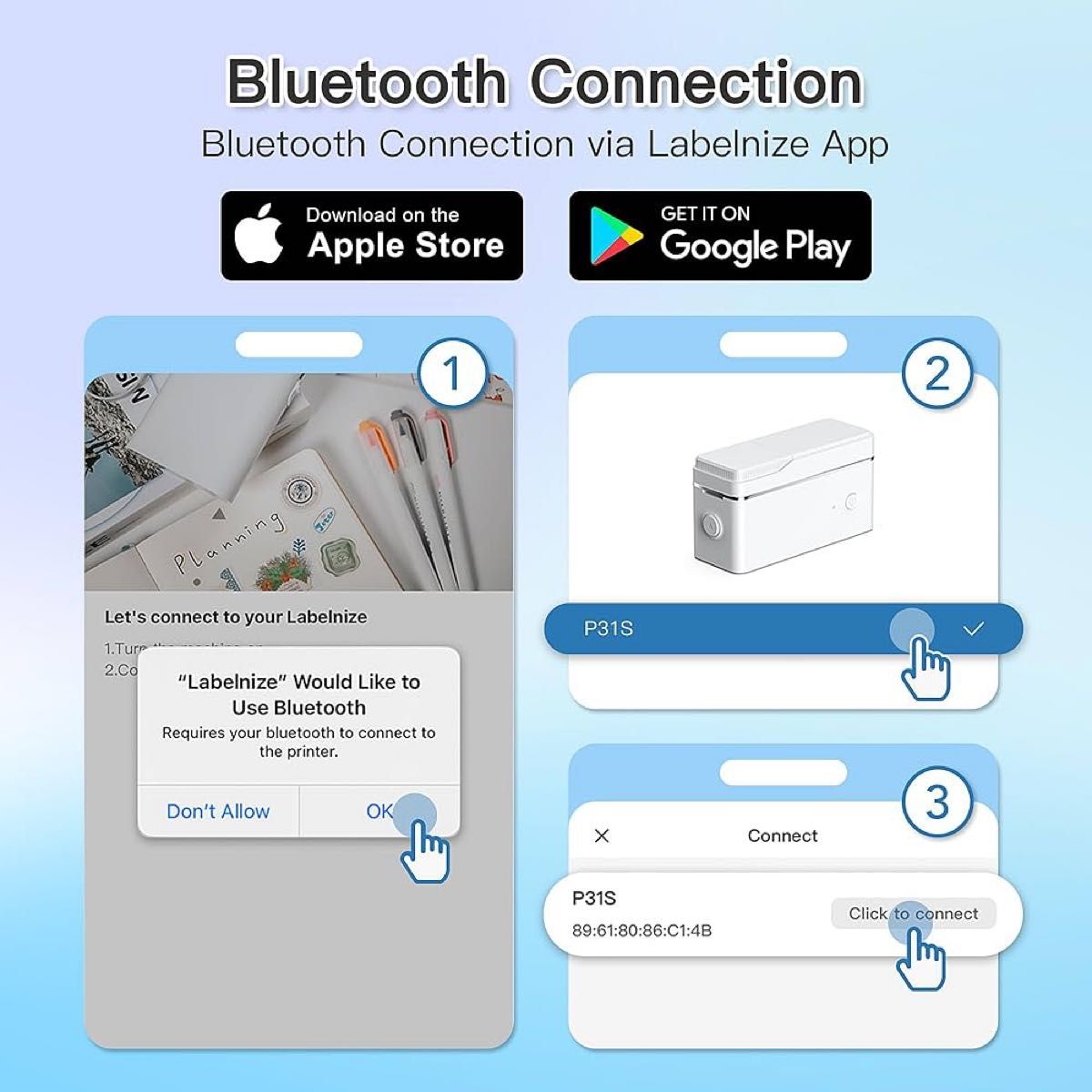 ラベルライター Bluetooth 感熱プリンター 日本語説明書付き テープ2枚付き