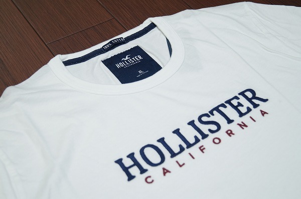 Hollister 刺繍 ロゴ Tシャツ 半袖/XL/ホワイト/白/メンズ ホリスター アバクロ カットソー a&f_画像3