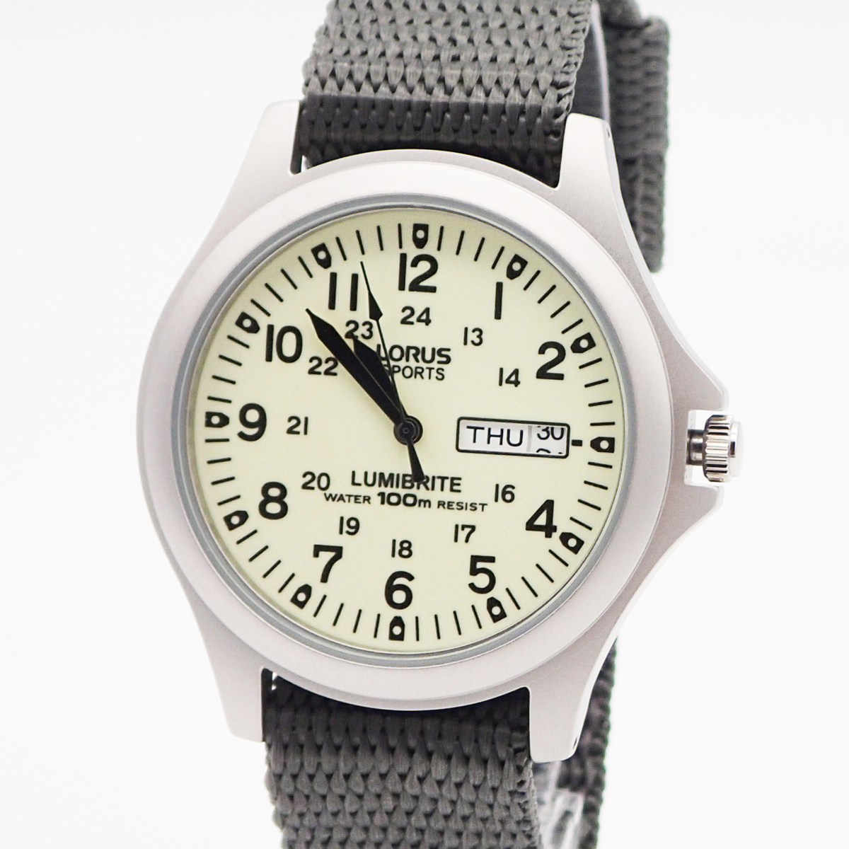 SEIKO LORUS Quartz Lumibrite Military Watch セイコー ローラス クオーツ ルミブライト グレー ミリタリー ウォッチ 100m防水 腕時計_※前回出品時に撮影した同型商品です。