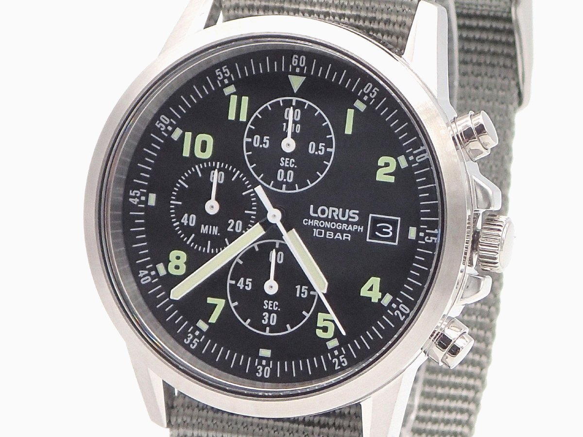 SEIKO LORUS Military Chronograph Watch Black Grey セイコー ローラス ミリタリー クロノグラフ クオーツ ブラック グレー 100m防水 時計の画像3