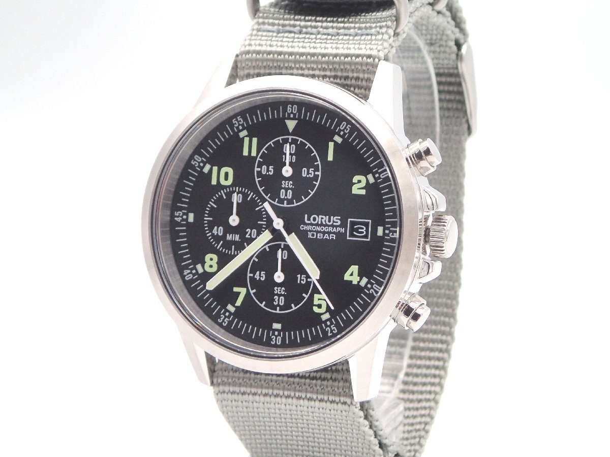 SEIKO LORUS Military Chronograph Watch Black Grey セイコー ローラス ミリタリー クロノグラフ クオーツ ブラック グレー 100m防水 時計の画像2