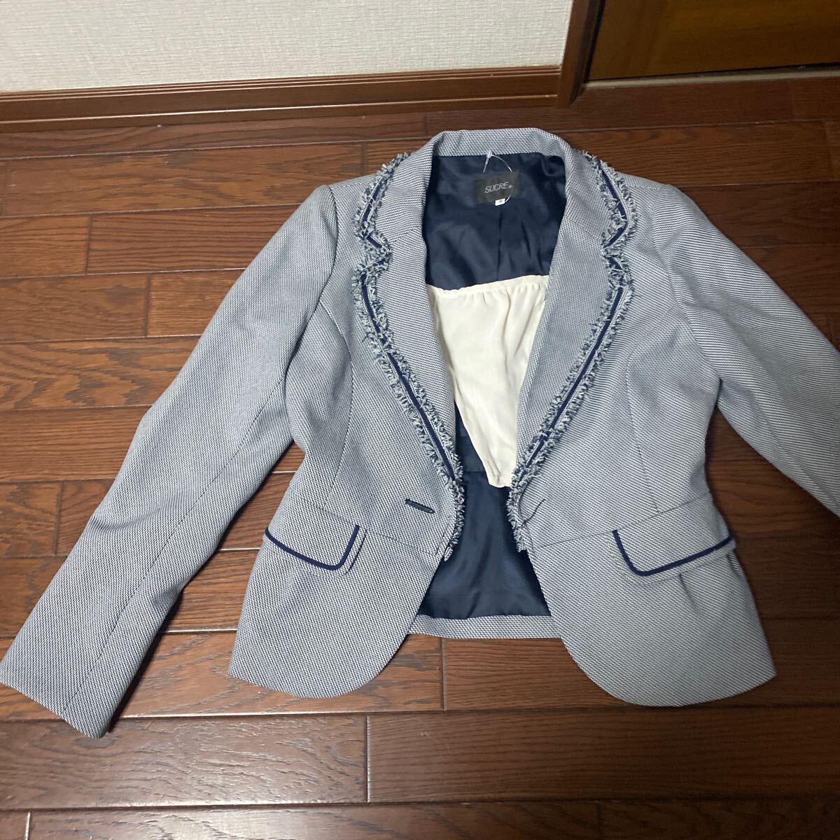 【7号】中古OL制服.ジャケット、スカート、白のブラウス、パンツ計12点_ボタン無し
