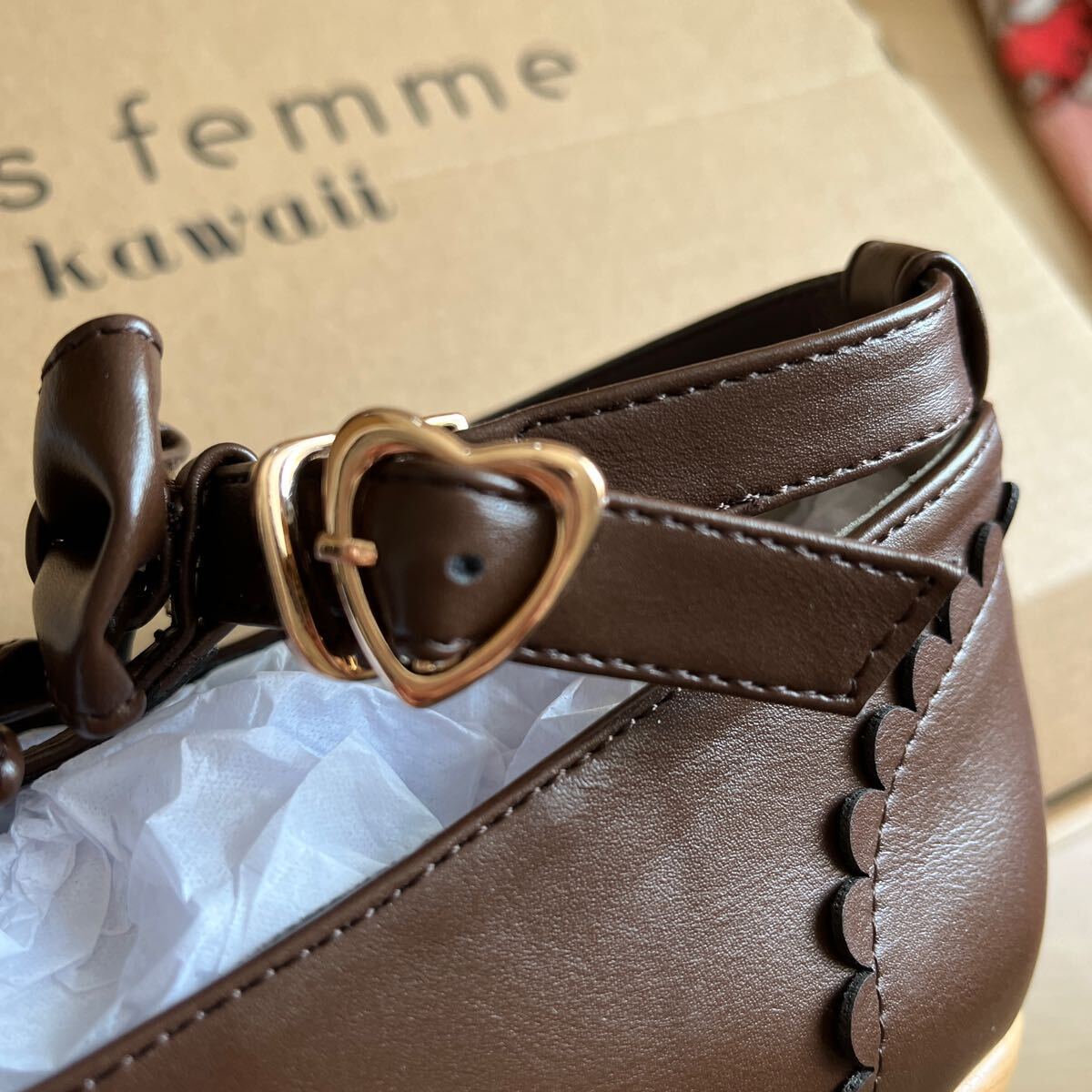 axes femme kawaii アクシーズファムkawaii トリプルリボンシューズ　ブラウン　ロリータファッション　厚底　靴_ハートのバックルも可愛いです