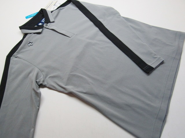 ◆高品質!ＤＥＳＣＥＮＴＥデサントGOLF\13200.共襟デザイン長袖ポロシャツ(M)グレー/ブラック/新品◆の画像2