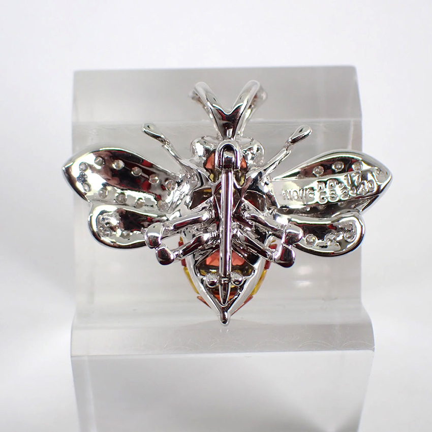 [ used ]K18WG diamond / color stone Be brooch [g257-42]