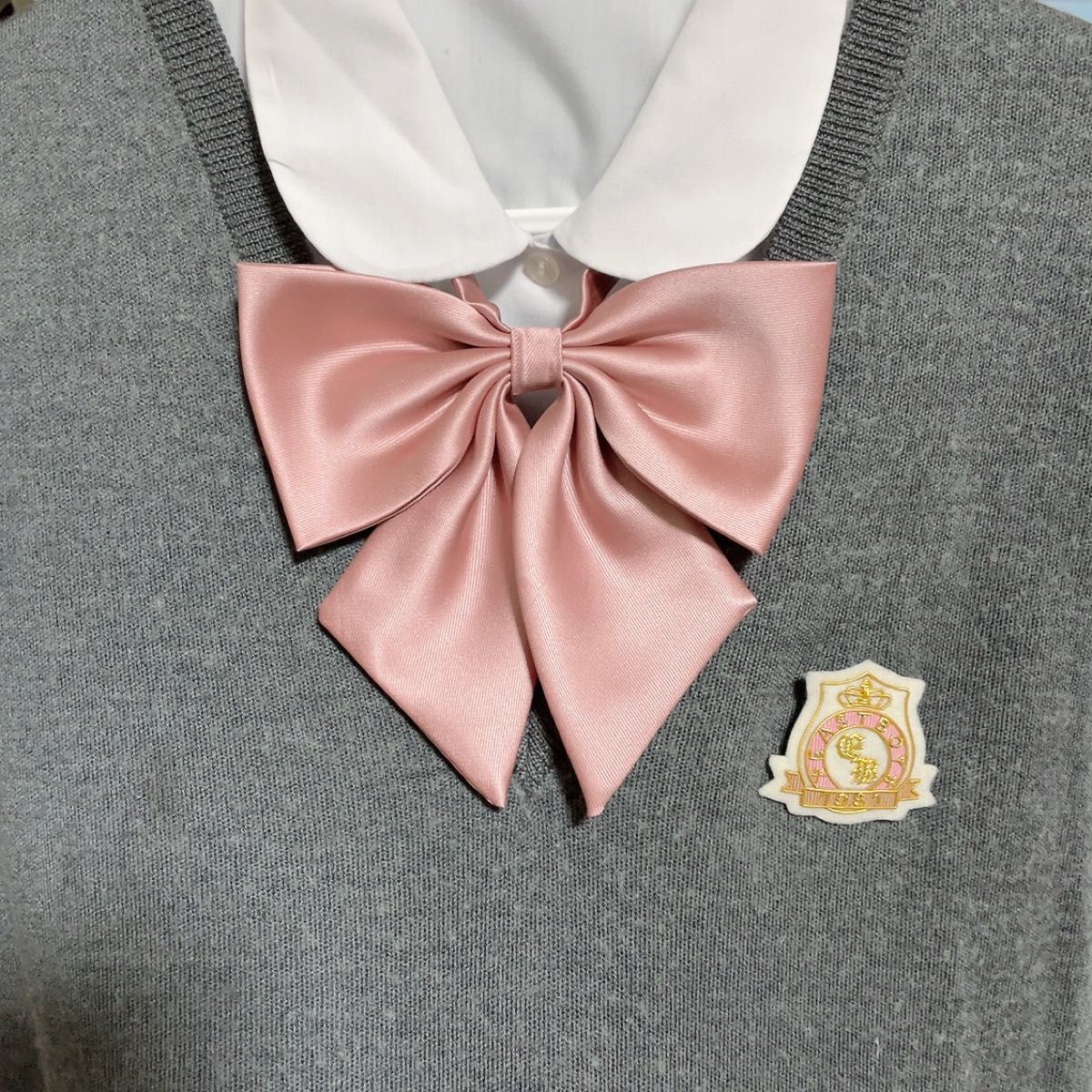 【新品　メガ】艶あり　桃色　サーモンピンク　制服リボン　スクールリボン