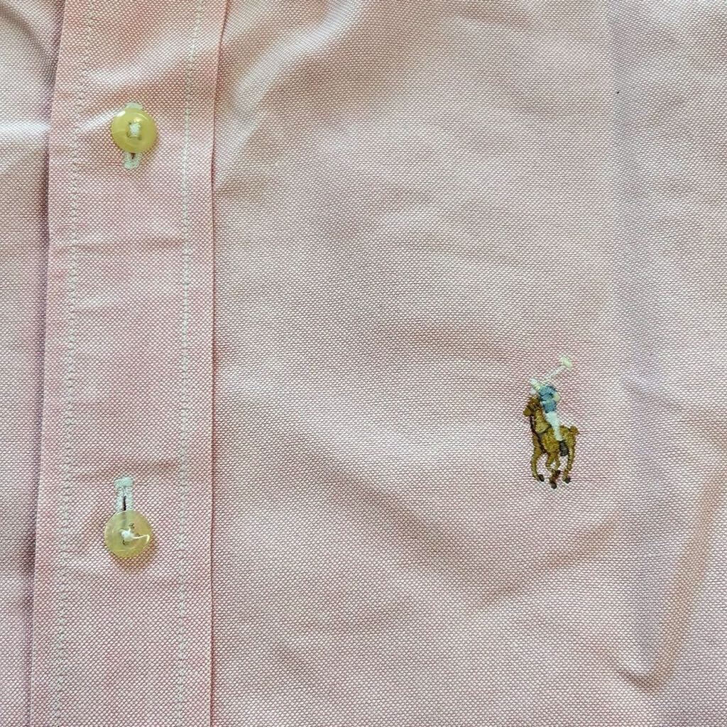 RALPH LAUREN ラルフローレン 長袖 ボタンダウン シャツ ピンク さくら色 15-33 メンズ M-Lサイズ相当 刺繍ロゴ レトロ 古着の画像3