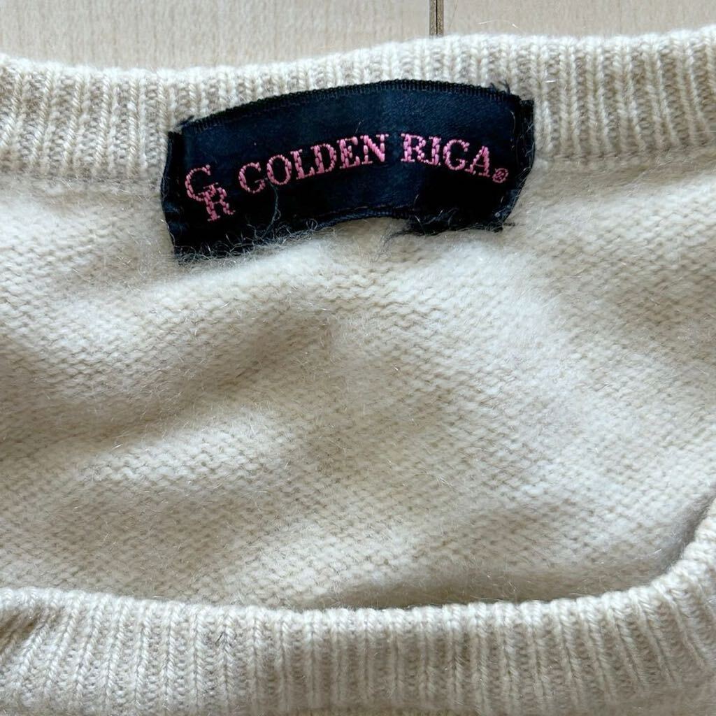 GOLDEN RIGA　クルーネック　長袖　カシミヤ　ニット　セーター　cashmere 100%　レディース　Sサイズ相当　アイボリー_画像3