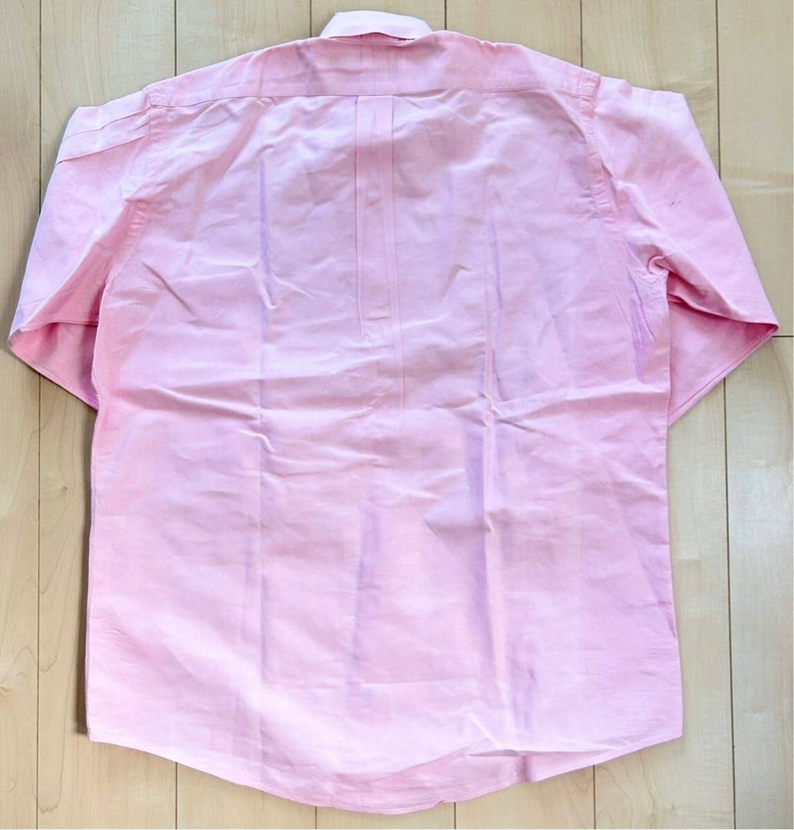 RALPH LAUREN ラルフローレン 長袖 ボタンダウン シャツ ピンク さくら色 15-33 メンズ M-Lサイズ相当 刺繍ロゴ レトロ 古着の画像2
