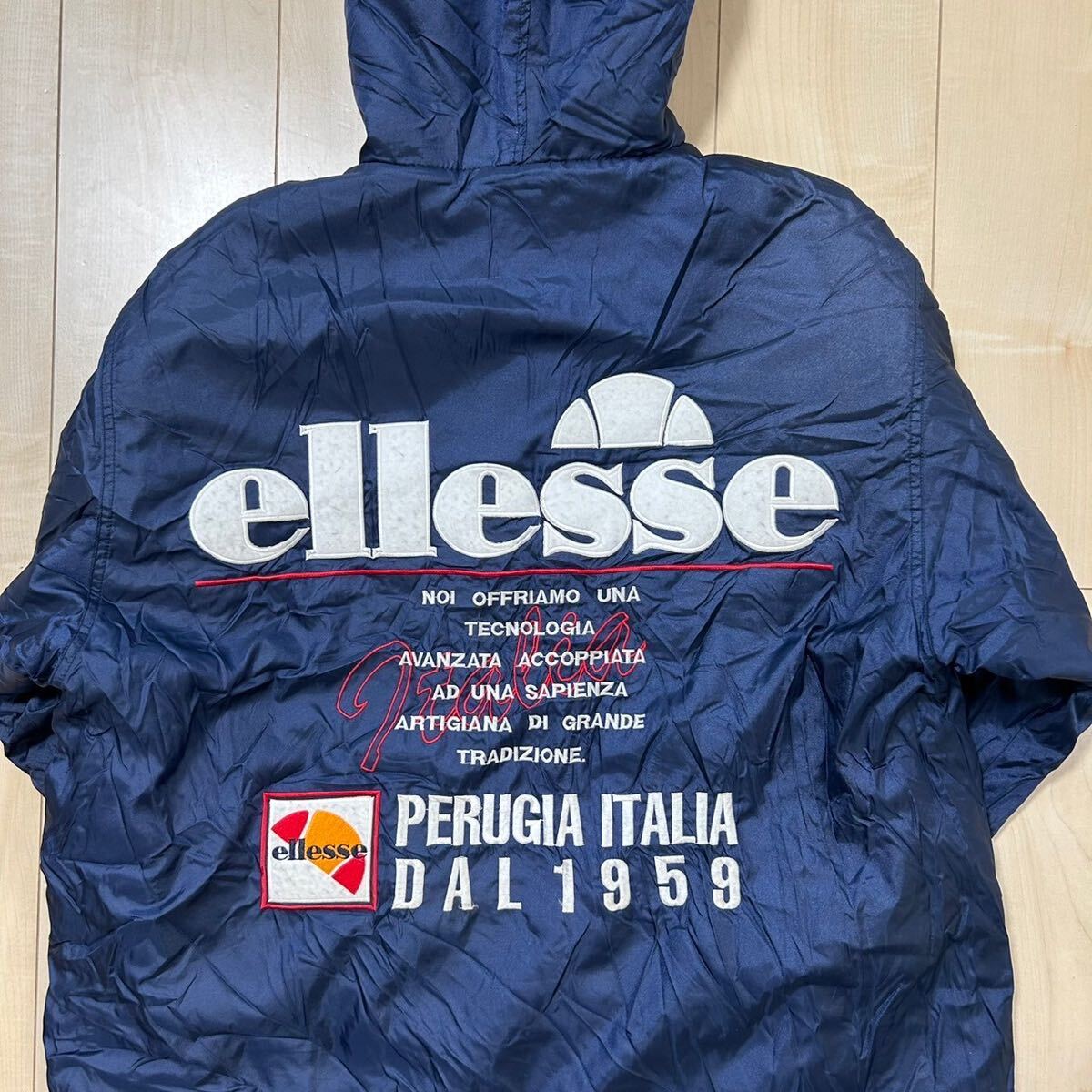 ellesse　エレッセ　裏ボア　ベンチコート　ネイビー　刺繍ビッグロゴ　メンズ　Lサイズ　90s　ヴィンテージ　ゴールドウイン_画像3