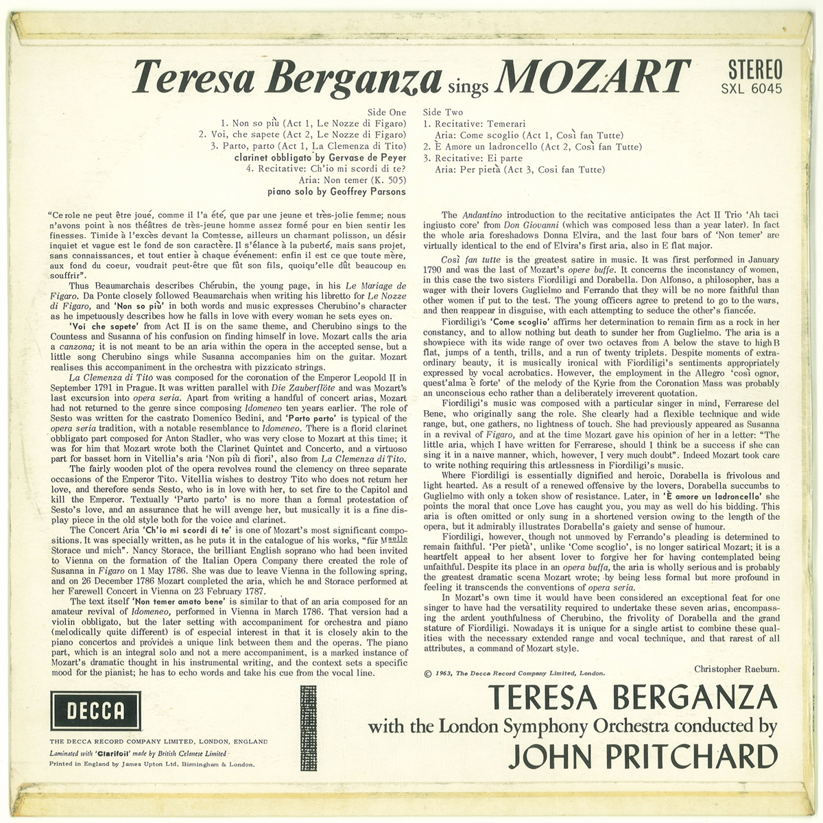 英Decca SXL6045　モーツァルト「アリア集」　テレサ・ベルガンサ_画像2