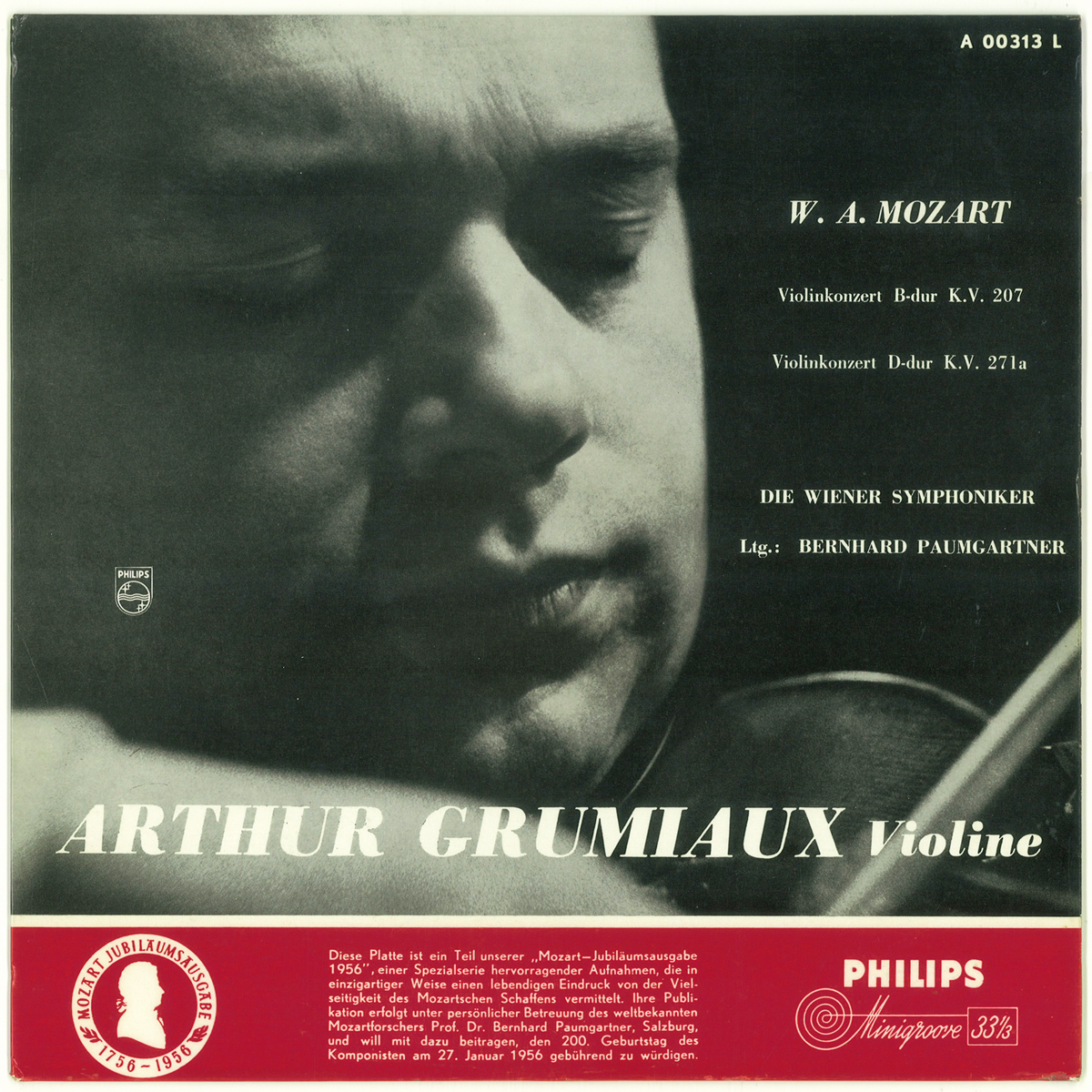 独Philips A00313L モーツァルト「ヴァイオリン協奏曲第１＆７番」 グリュミオーの画像1