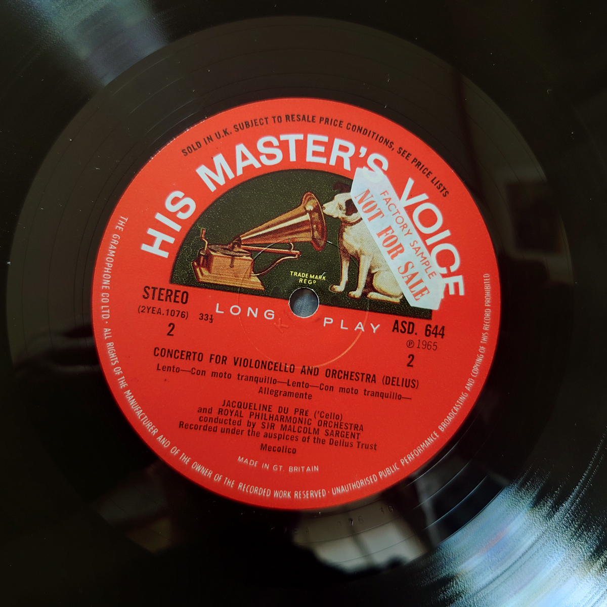 【非売品】 英HMV ASD644　ディーリアス「チェロ協奏曲」　デュ・プレ　サージェント　ロイヤル・フィル_画像3