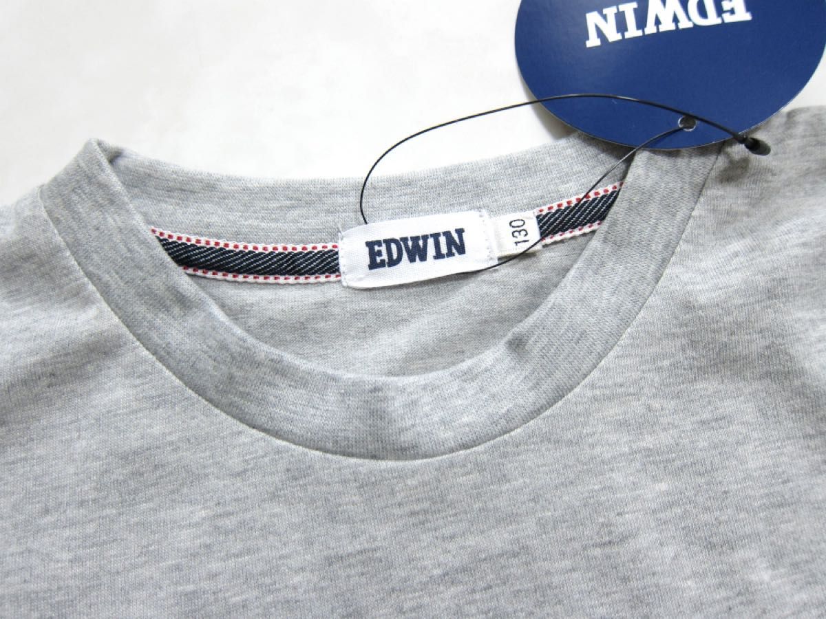 【新品タグ付】エドウィン EDWIN 130 半袖 Tシャツ グレー ロゴ 男の子　ボーイズ キッズ 綿混