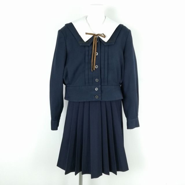 1円 セーラー服 スカート 上下4点セット 大きいサイズ 冬物 黒1本線 女子 学生服 岡山白陵高校 紺 山本寛斎 制服 中古 ランクC EY8520の画像1