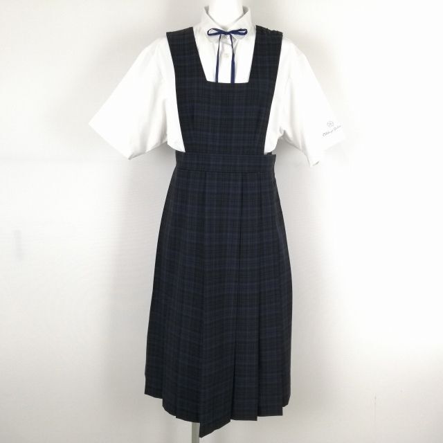 1円 ジャンパースカート 紐タイ ウエスト74 夏物 女子 学生服 中学 高校 制服 中古 ランクC EY8052_画像1