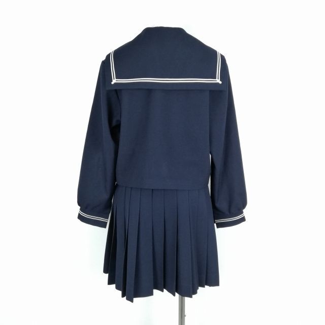 1円 セーラー服 スカート スカーフ 上下3点セット 大きいサイズ 冬物 白2本線 女子 学生服 中学 高校 紺 制服 中古 ランクC EY8737の画像2