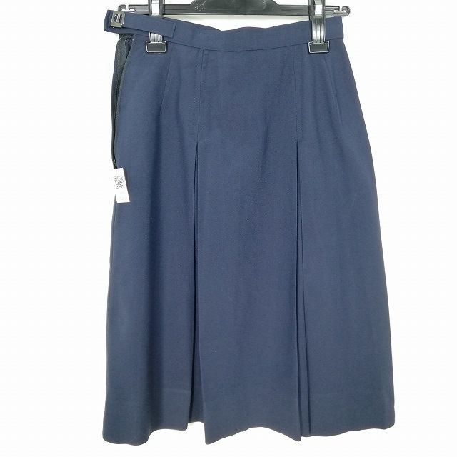 1円 スクールスカート 冬物 w63-丈60 紺 中学 高校 プリーツ 学生服 制服 女子 中古 IN4695の画像2