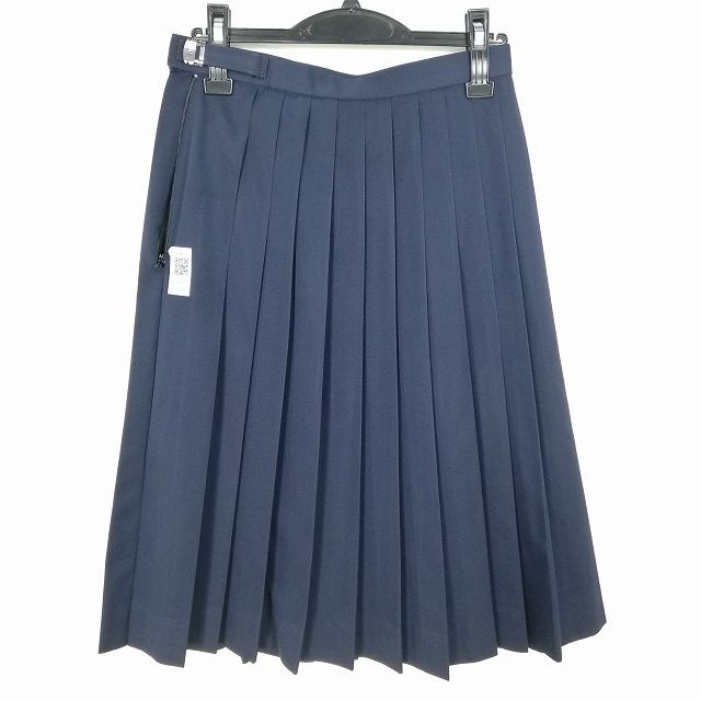 1円 スクールスカート 冬物 w63-丈64 紺 中学 高校 プリーツ 学生服 制服 女子 中古 IN4696の画像2