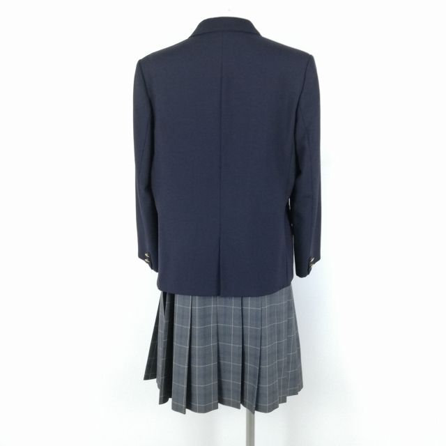 1円 ブレザー チェックスカート リボン 上下4点セット 大きいサイズ 冬物 女子 学生服 大阪金岡高校 紺 制服 中古 ランクC EY9178_画像2