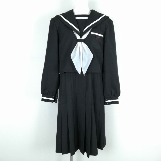 1円 セーラー服 ジャンパースカート 上下3点セット 大きいサイズ 冬物 白1本線 女子 学生服 熊本荒尾第一中学 黒 中古 ランクC EY8827の画像1