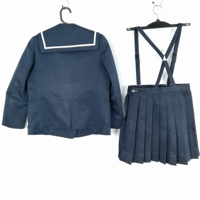 1円 セーラー服 ミニスカート 上下2点セット 135A 富士ヨット 冬物 白1本線 女子 学生服 中学 高校 紺 制服 中古 ランクC EY9158_画像2