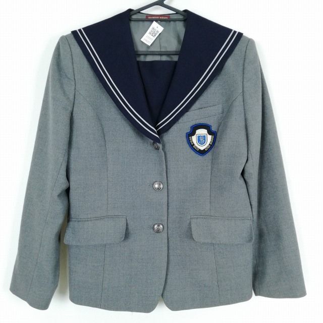 1円 セーラー服 上着 冬物 グレー2本線 女子 学生服 福岡精華女子高校 グレー 制服 中古 ランクB EY9372の画像1