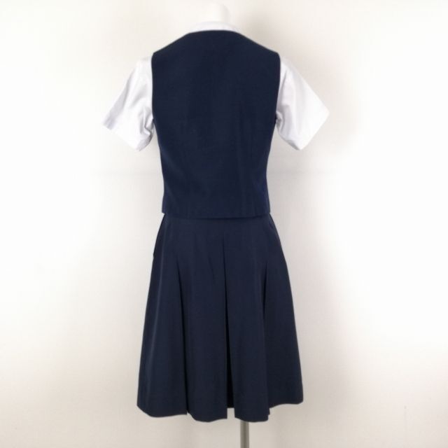 1円 ベスト スカート リボン 上下4点セット 夏物 女子 学生服 中学 高校 紺 制服 中古 ランクC EY9043の画像2