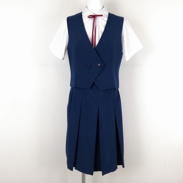 1円 ベスト スカート 紐タイ 上下4点セット 指定 夏物 女子 学生服 中学 高校 花紺 制服 中古 ランクB EY9070の画像1