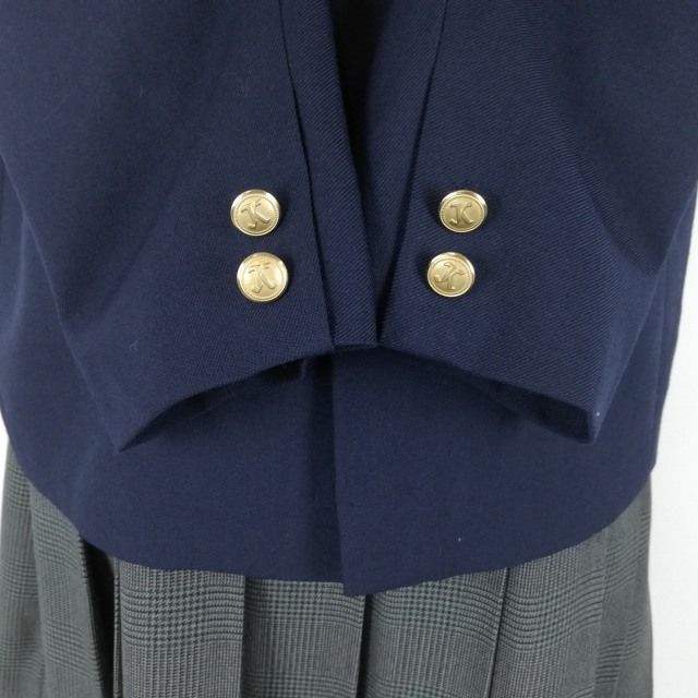 1円 ブレザー チェックスカート リボン 上下4点セット L トンボ 冬物 女子 学生服 中学 高校 紺 制服 中古 ランクB EY9152の画像3